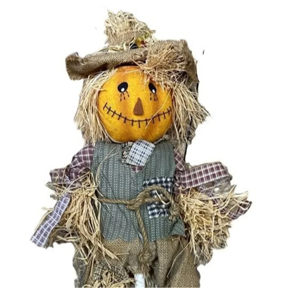 Fall Scarecrow Pumpkin Head Doll 23” Rustic Burlap Straw Autumn Harvest Hallowee - Picture 1 of 5